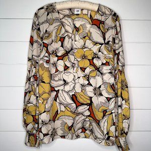 Cabi Sequel Blouse Women's Large Vibrant Bold Floral Poet Sleeve V-Neck Summer